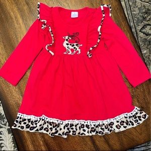 Girl’s Red Leopard Print Reindeer Dress